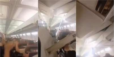 Teto de avião despenca sobre passageiros em voo no Irã Foto: Reprodução/Redes Sociais