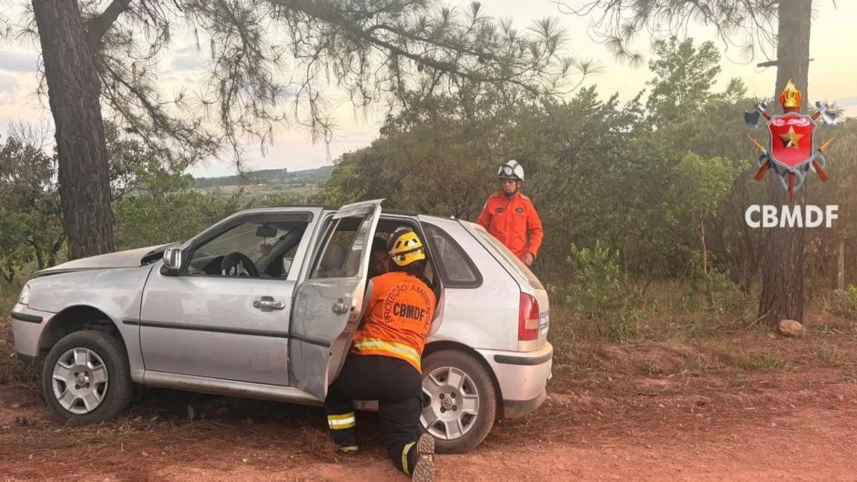 Carro bate em árvore e deixa pessoa gravemente ferida no DF