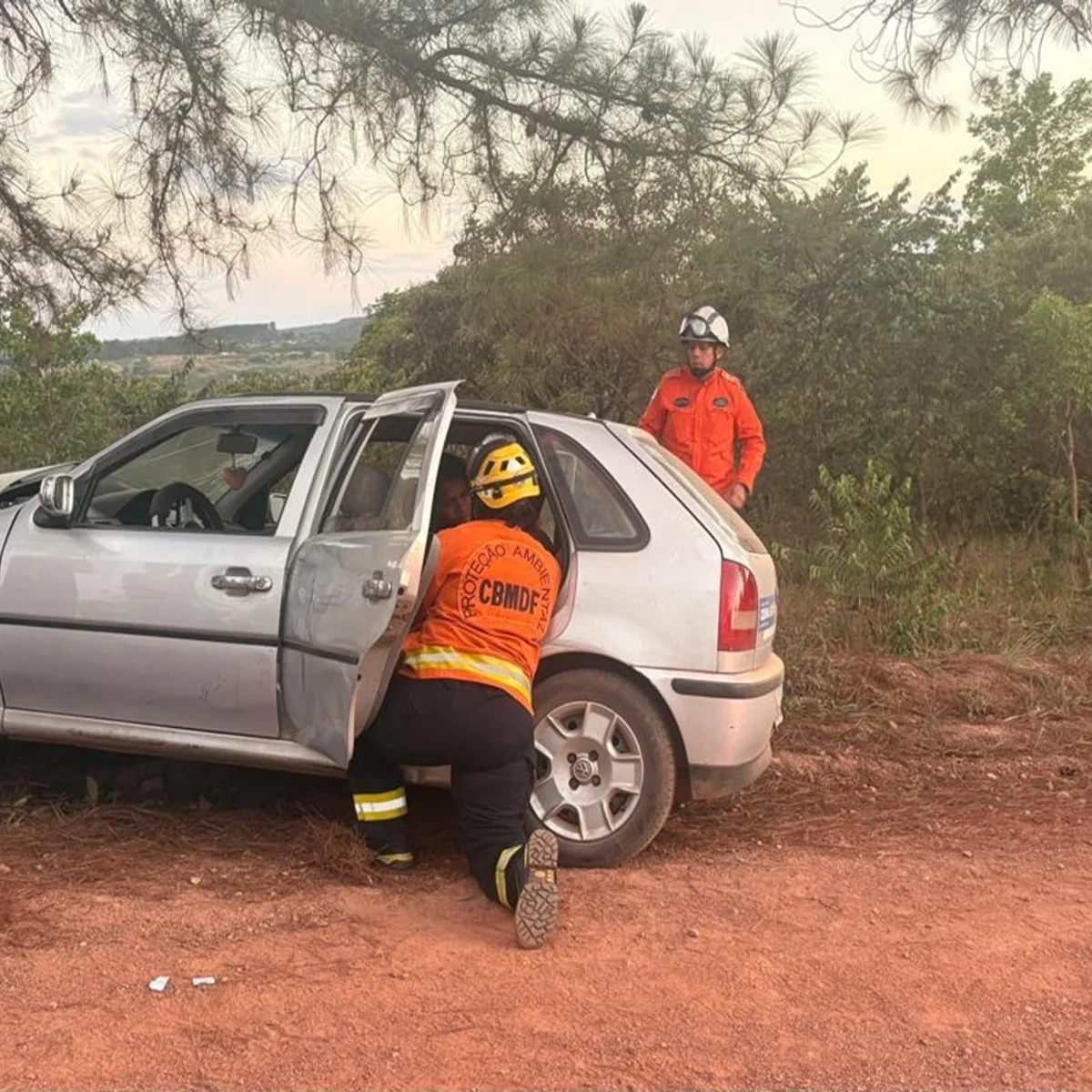 Carro bate em árvore e deixa pessoa gravemente ferida no DF