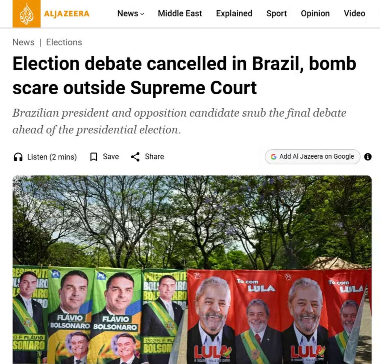 O jornal do Catar Al Jazeera tamb&eacute;m publicou reportagem sobre o cancelamento