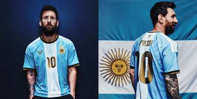 Camisa da despedida de Messi da Argentina tem detalhes dourados e Sol de Maio Foto: Reprodução/Instagram/@leomessi