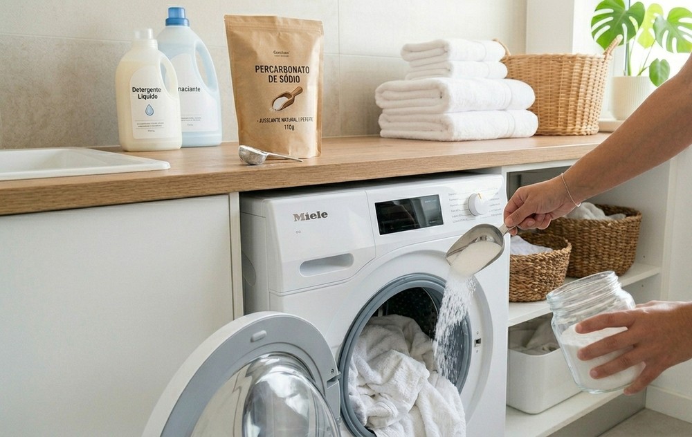 Veja como usar percarbonato de sódio para clarear roupa branca na máquina — Foto: Reprodução/Gemini