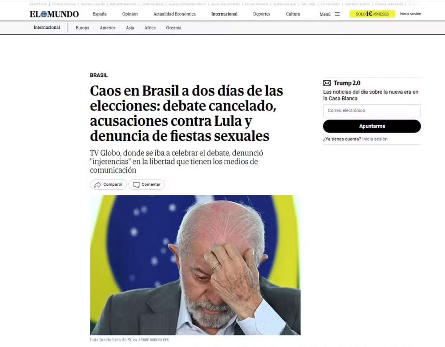 El Mundo publicou reportagem sobre o cancelamento do debate da Globo