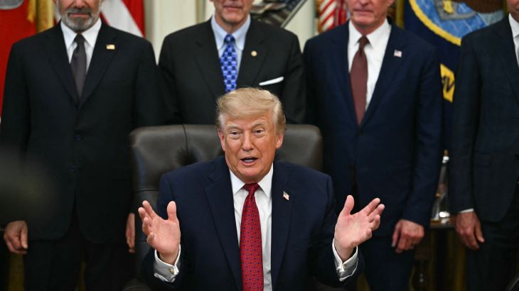 US President Donald Trump makes an announcement in the Oval Office of the White House in Washington, DC, on September 30, 2026. (Photo by Kent NISHIMURA / AFP)