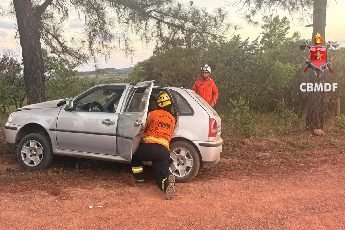 Carro bate em árvore e deixa pessoa gravemente ferida no DF