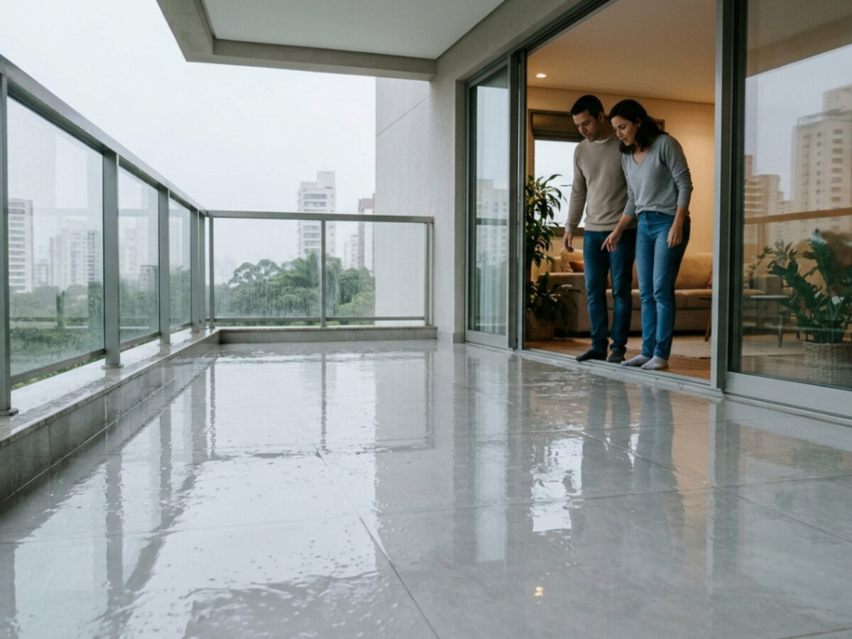 Casal coloca porcelanato polido na área externa e, na primeira chuva, o piso vira um rinque de patinação
